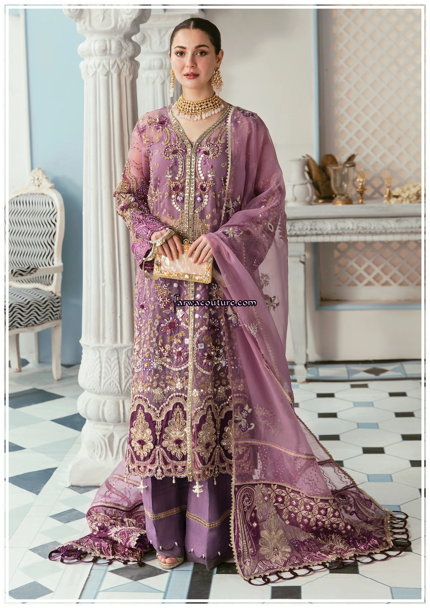 Sky Blue Foil Net Work Party Wear Kurta